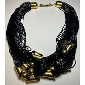 SAFI Black & Gold Tone Multi Strand Beaded Vintage Statement & Fashion Necklace